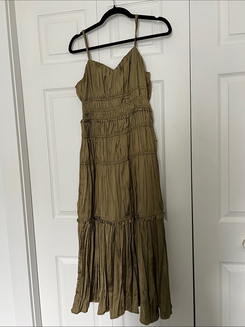 Chartreuse Tiered Slip Dress with Spaghetti Straps